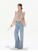 90s Vintage Washed Metal Button Wide-Leg Denim Pants