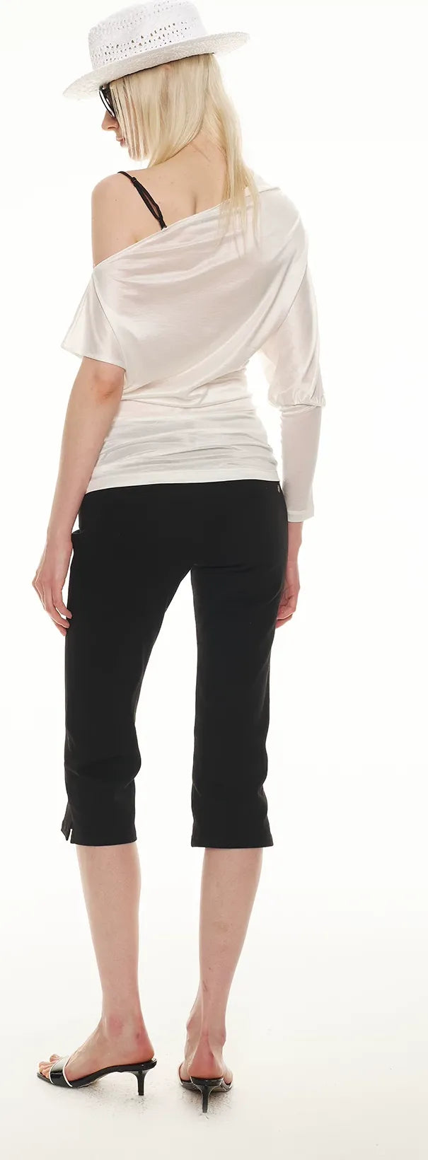 Satin Off-Shoulder Lace Trim T-Shirt