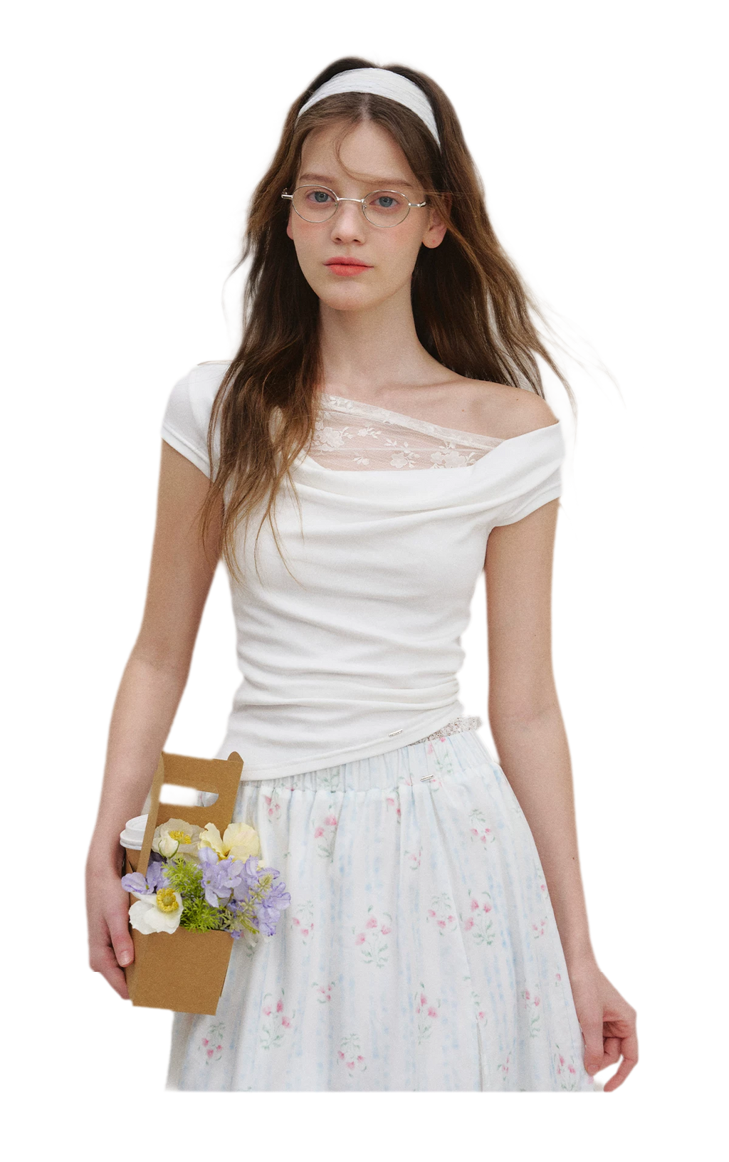 Asymmetric Lace Short Sleeve T-Shirt