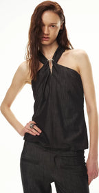 Tencel Hollow Halter Top & Flared Pants Set
