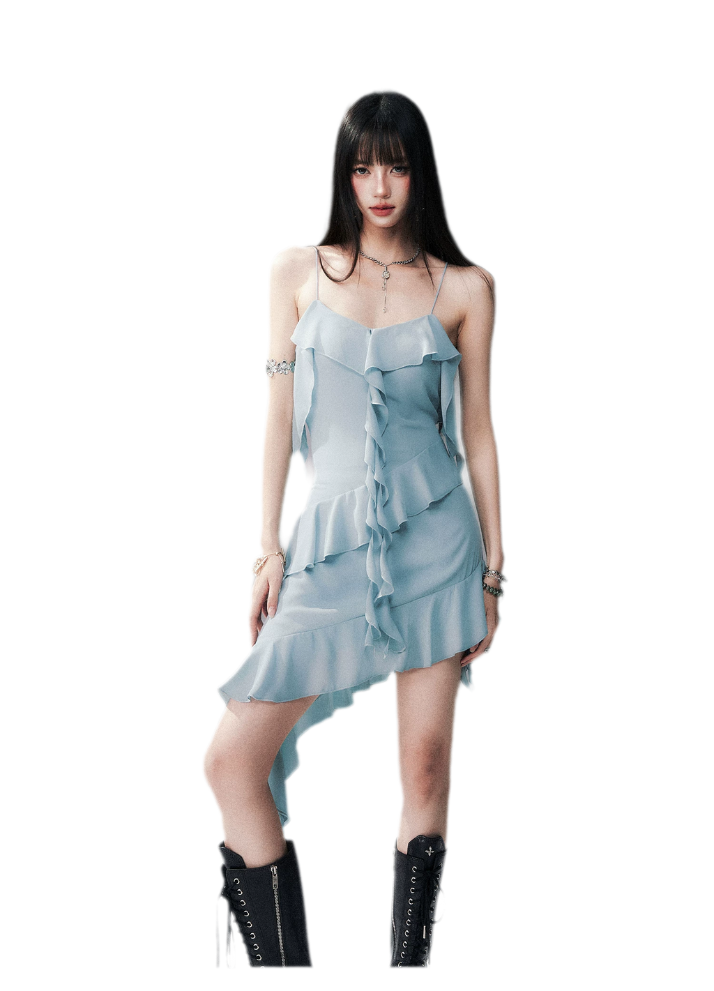 Ruffled Asymmetric Cami Dress