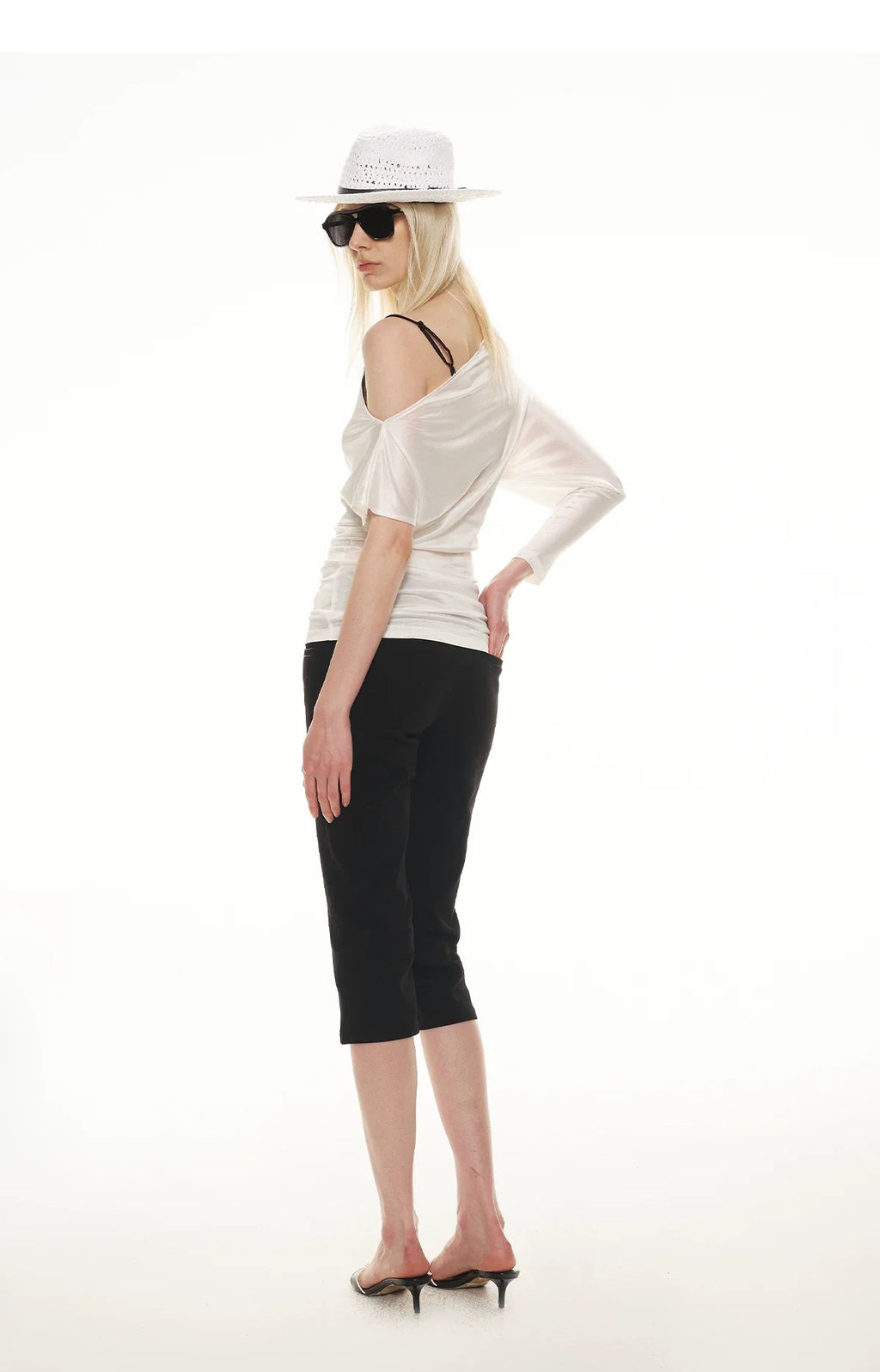 Satin Off-Shoulder Lace Trim T-Shirt