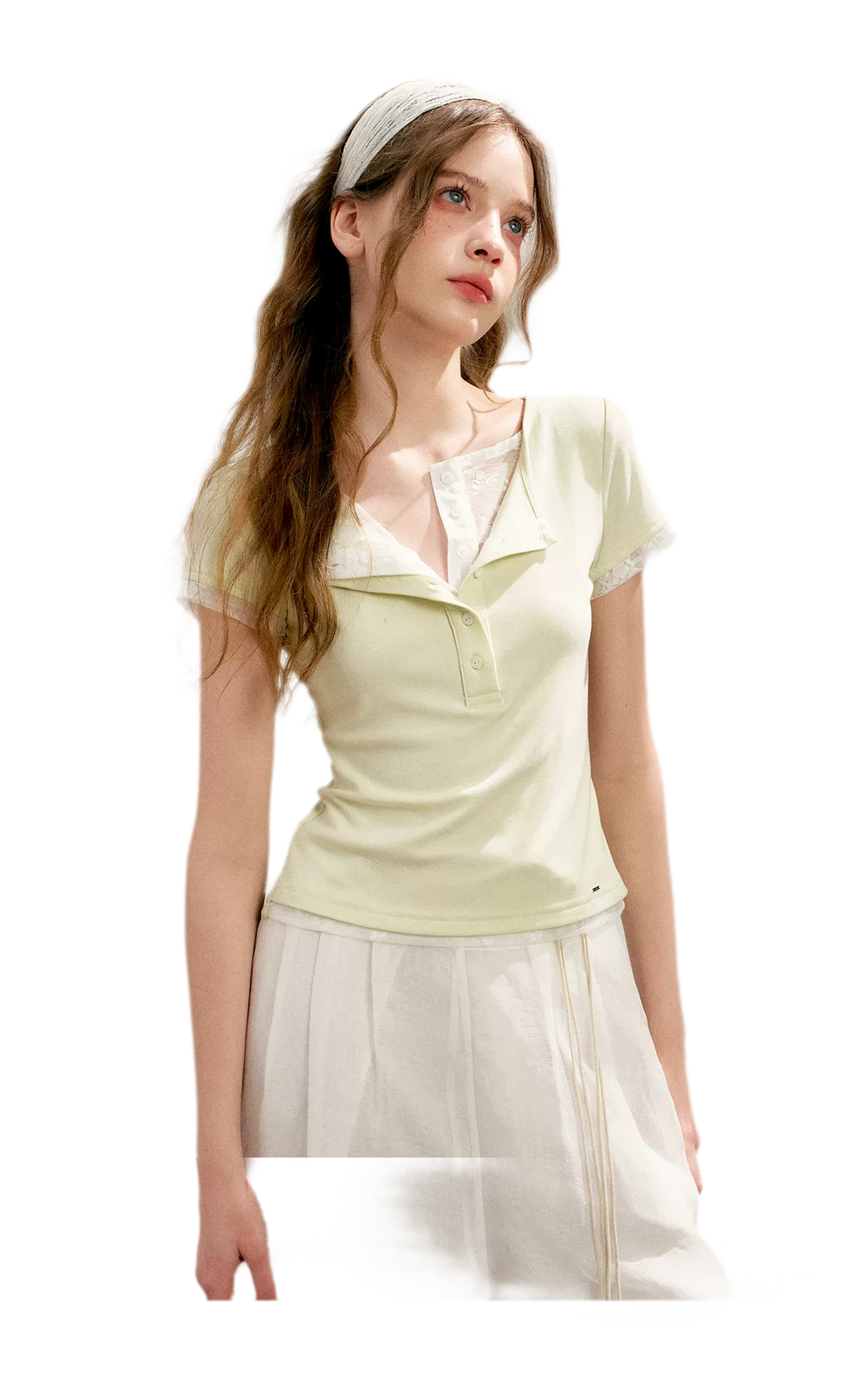 Double-Layer Collar Lace T-Shirt