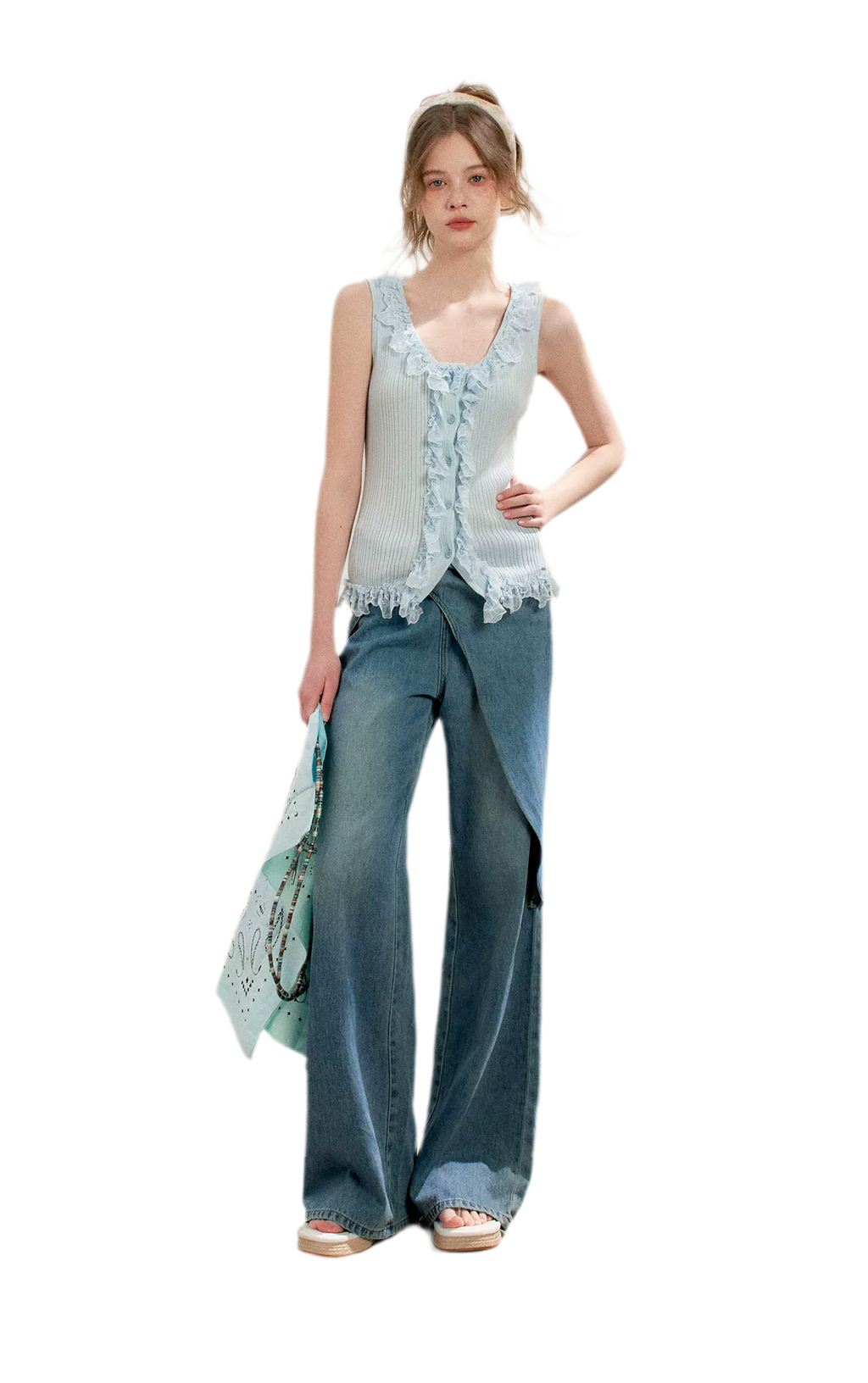 Soft Cotton Wide-Leg Jeans with Bow Detail