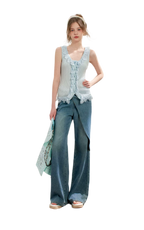 Soft Cotton Wide-Leg Jeans with Bow Detail