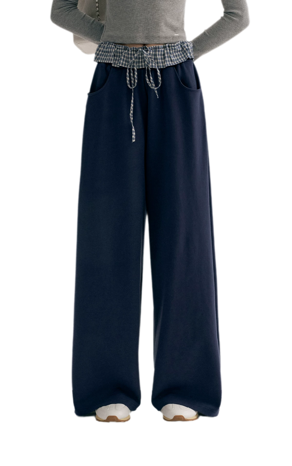 Contrast Plaid Wide Sweatpants