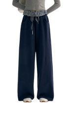 Contrast Plaid Wide Sweatpants