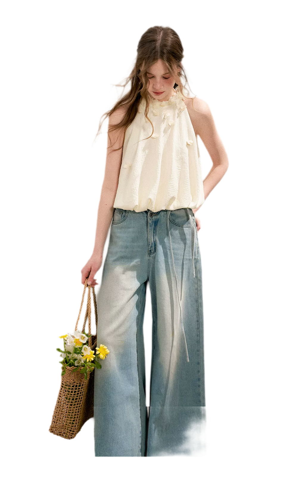Halter A-Line Top with Floral Texture