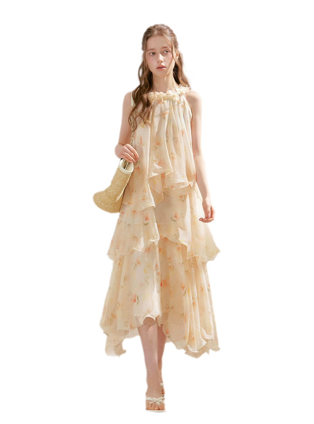Chiffon Floral Halter Long Dress