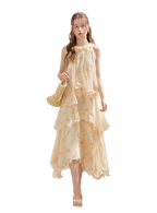 Chiffon Floral Halter Long Dress