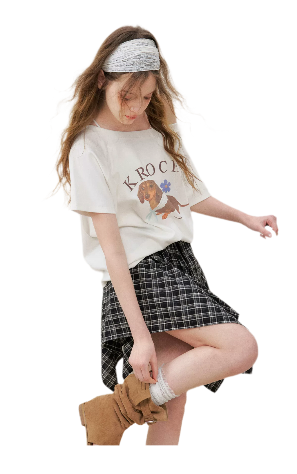 Asymmetric Lace Patchwork Plaid Skirt/Top