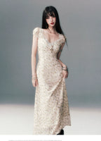 Lace V-Neck Long Dress