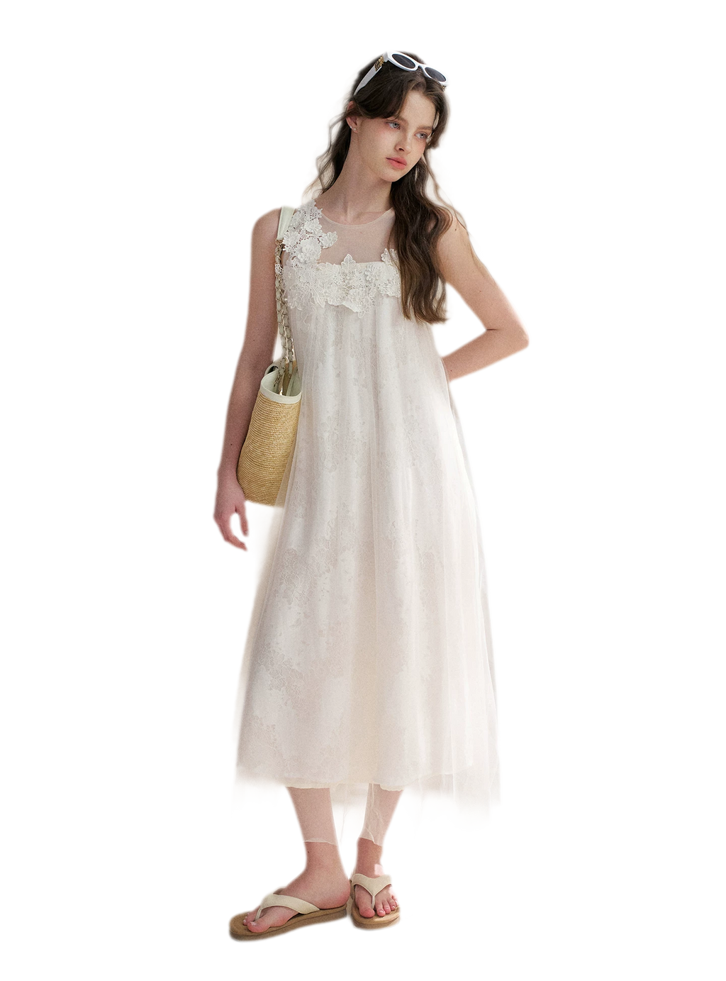 Sleeveless Mesh Lace Dress
