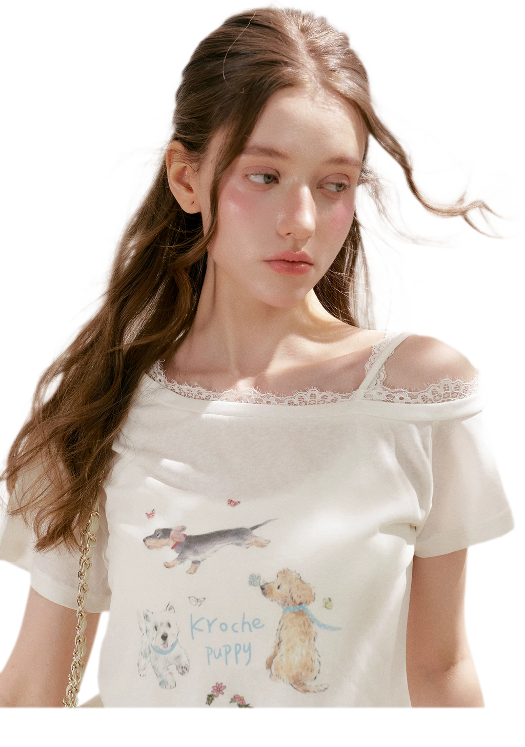 Tencel Lace Puppy Print T-Shirt