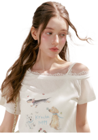 Tencel Lace Puppy Print T-Shirt