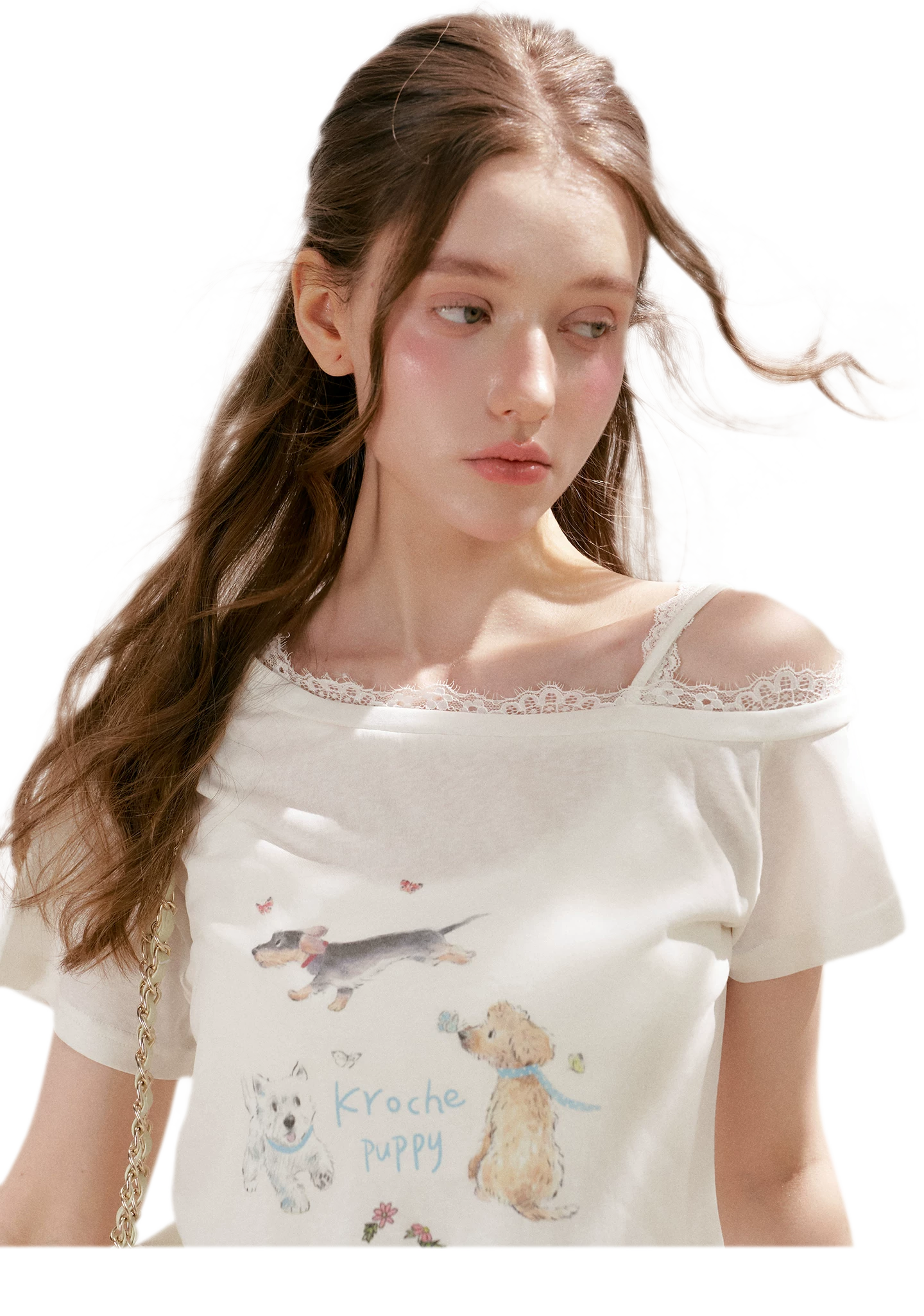 Tencel Lace Puppy Print T-Shirt
