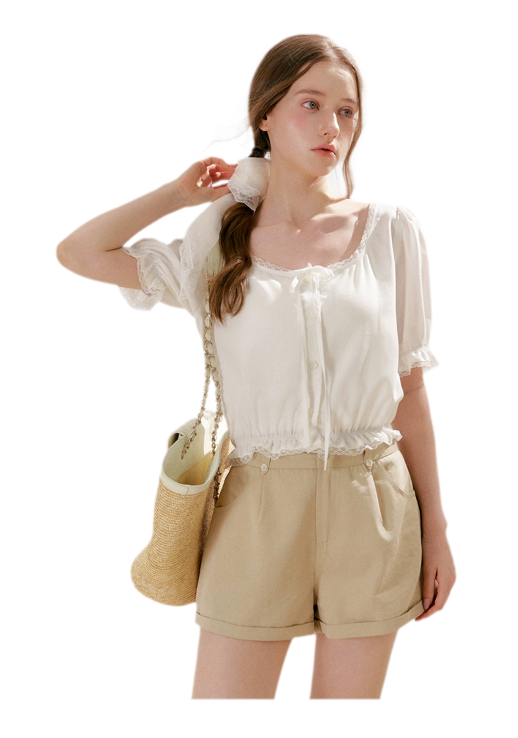 Lace Trim Puff Sleeve T-Shirt