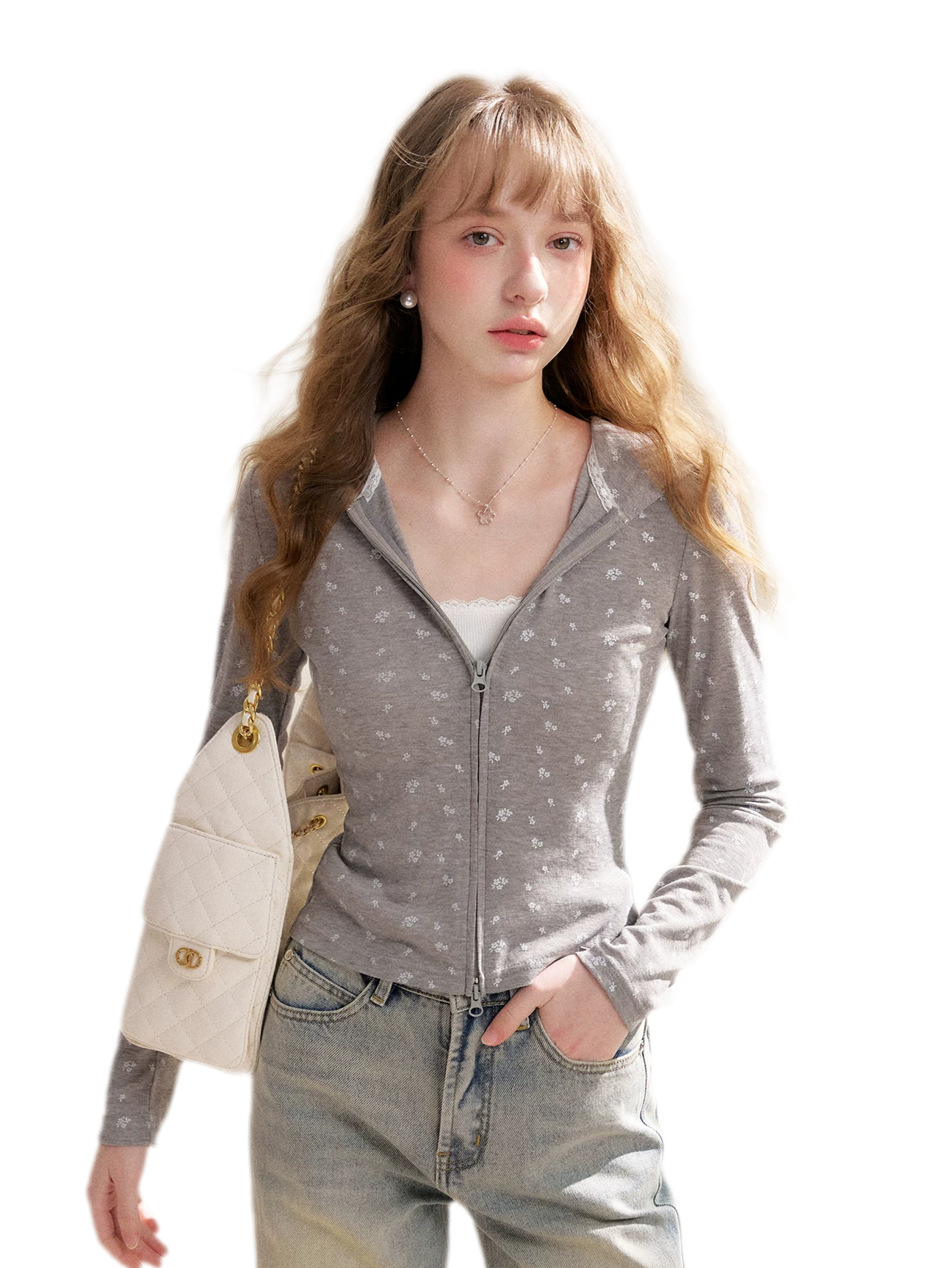 Lyocell Rose Zip Hoodie