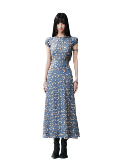 Blue Floral Tencel Dress