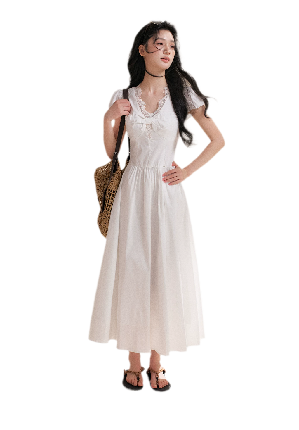 French Lace Puff Sleeve A-Line Dress