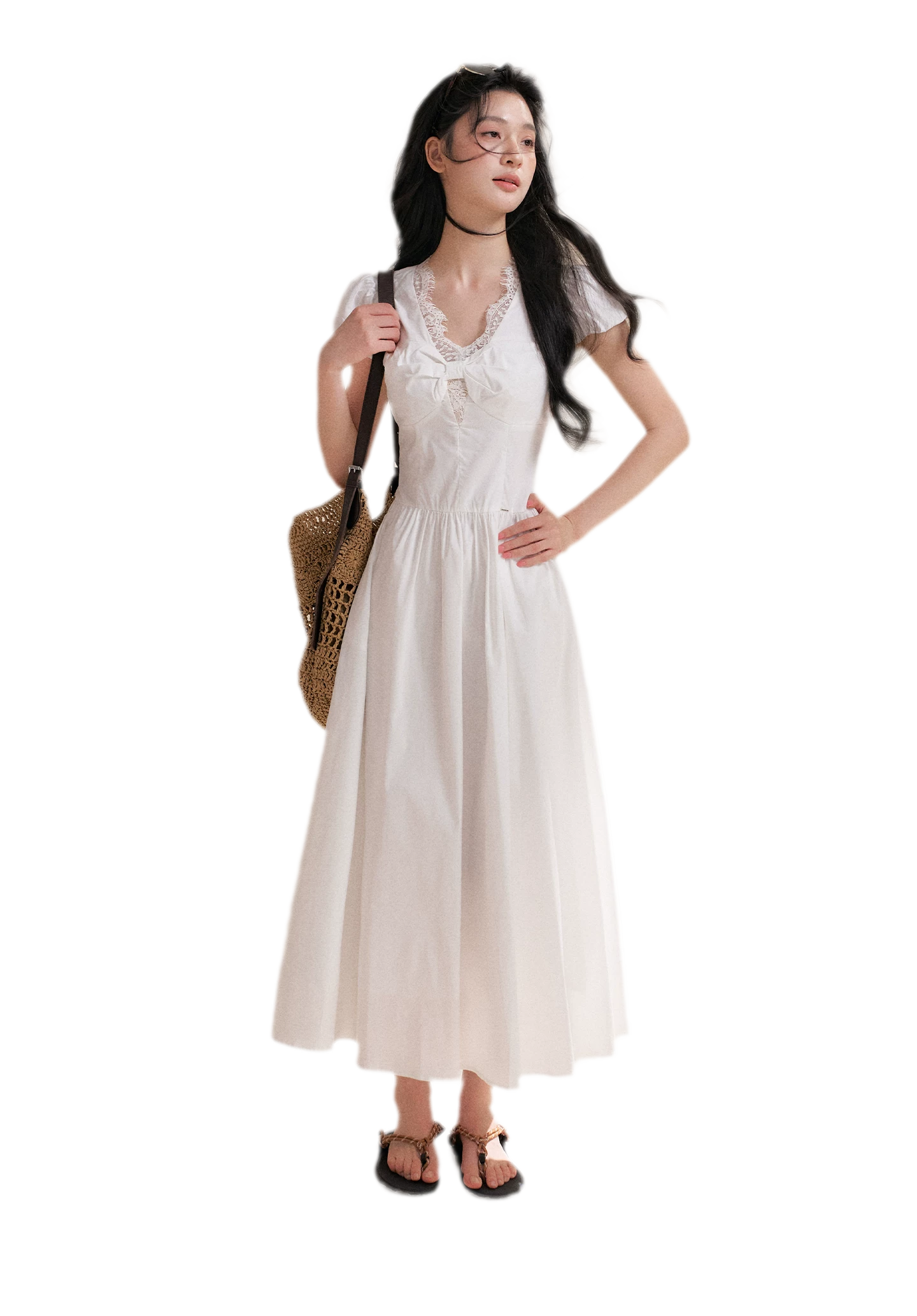 French Lace Puff Sleeve A-Line Dress