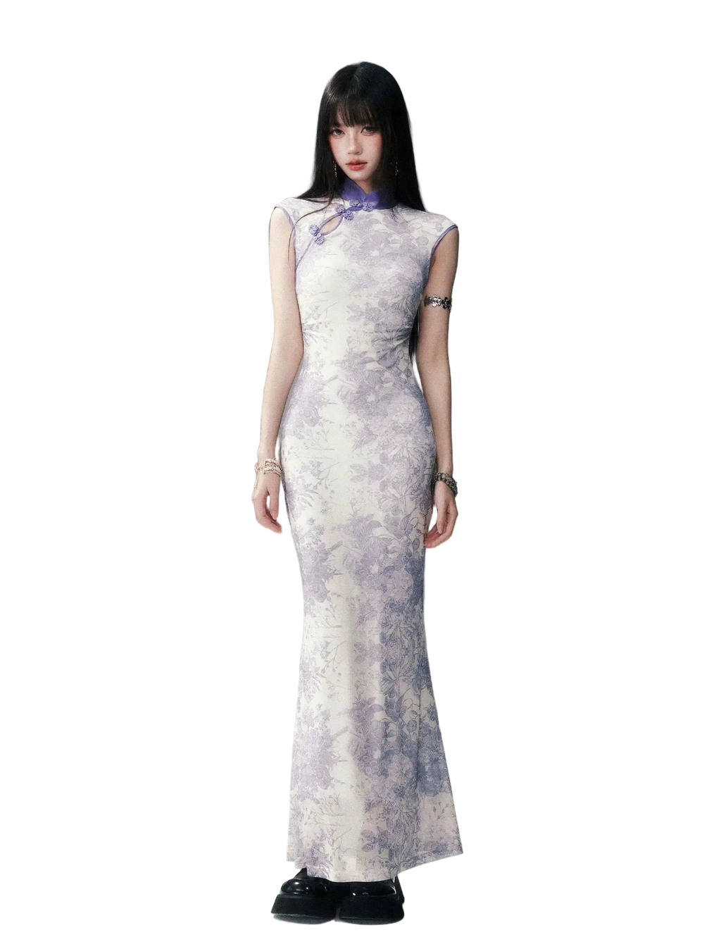 Iris Purple Mesh Qipao