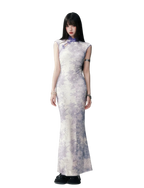 Iris Purple Mesh Qipao