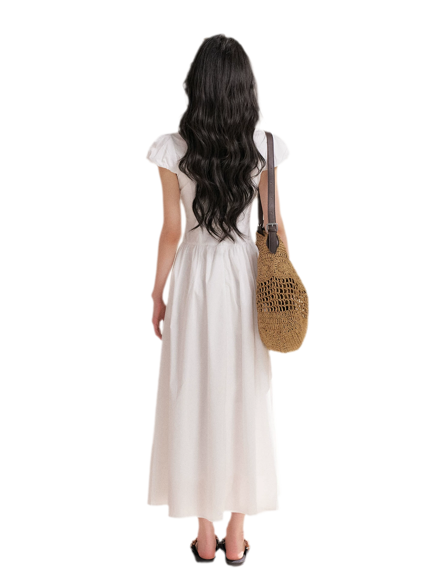 French Lace Puff Sleeve A-Line Dress