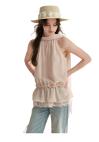 Chiffon Lace Halter V-Neck Blouse