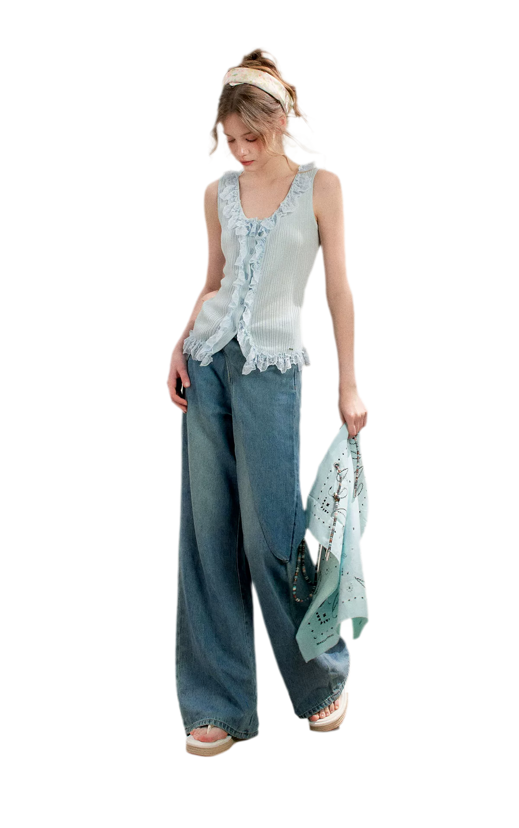 Soft Cotton Wide-Leg Jeans with Bow Detail