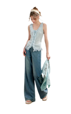Soft Cotton Wide-Leg Jeans with Bow Detail