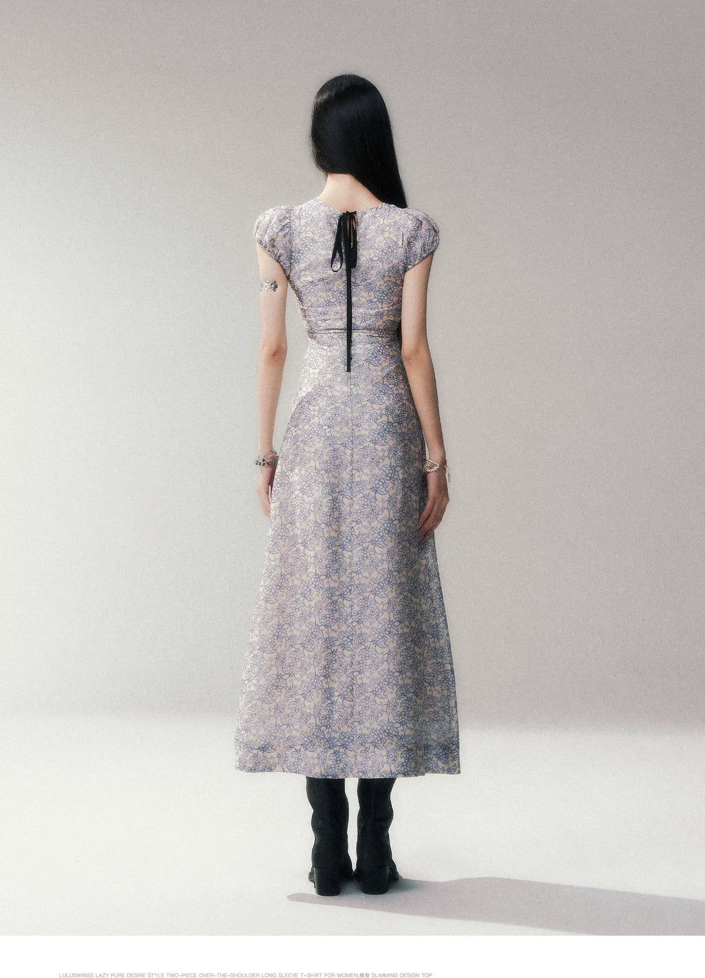Fog Blue Floral Maxi Dress