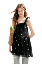 Tencel Embroidered Ruffle A-line Dress