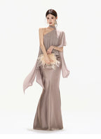 Elegant Asymmetric Chiffon Shawl Top with Built-in Bustier