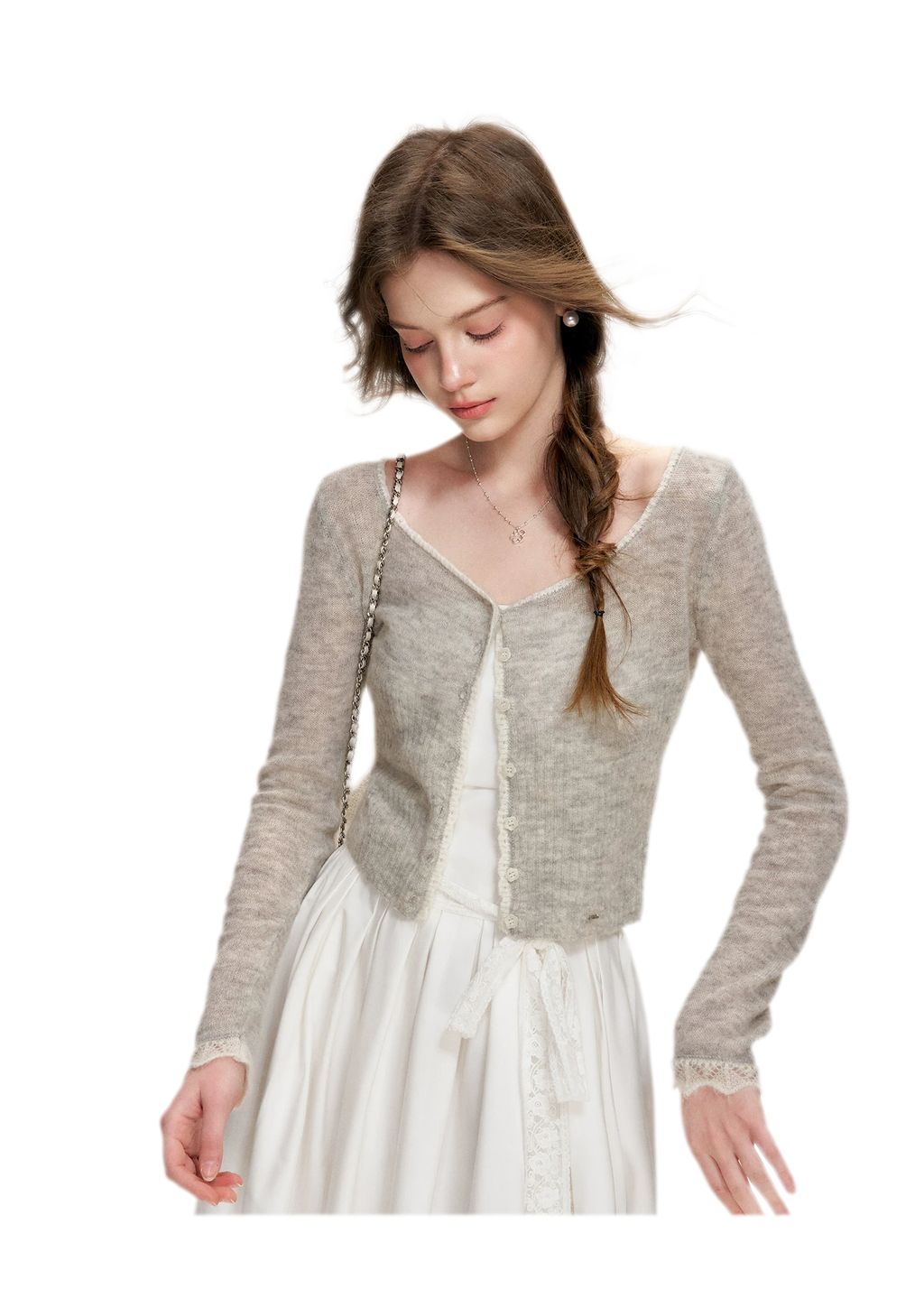 Alpaca Trim Cropped Cardigan