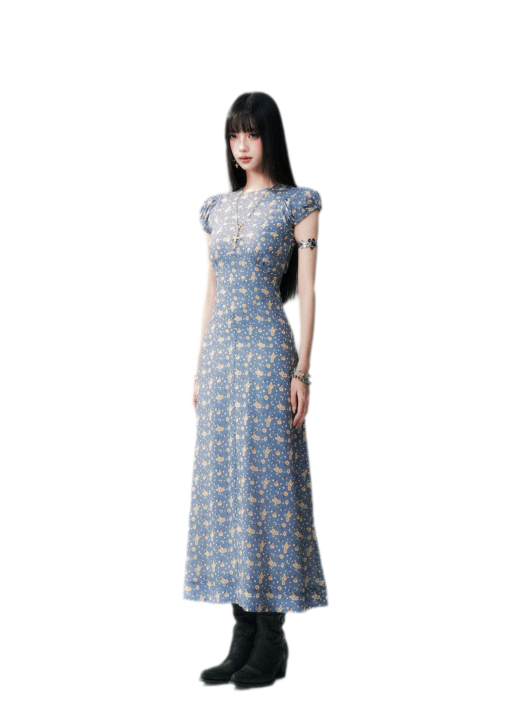 Blue Floral Tencel Dress