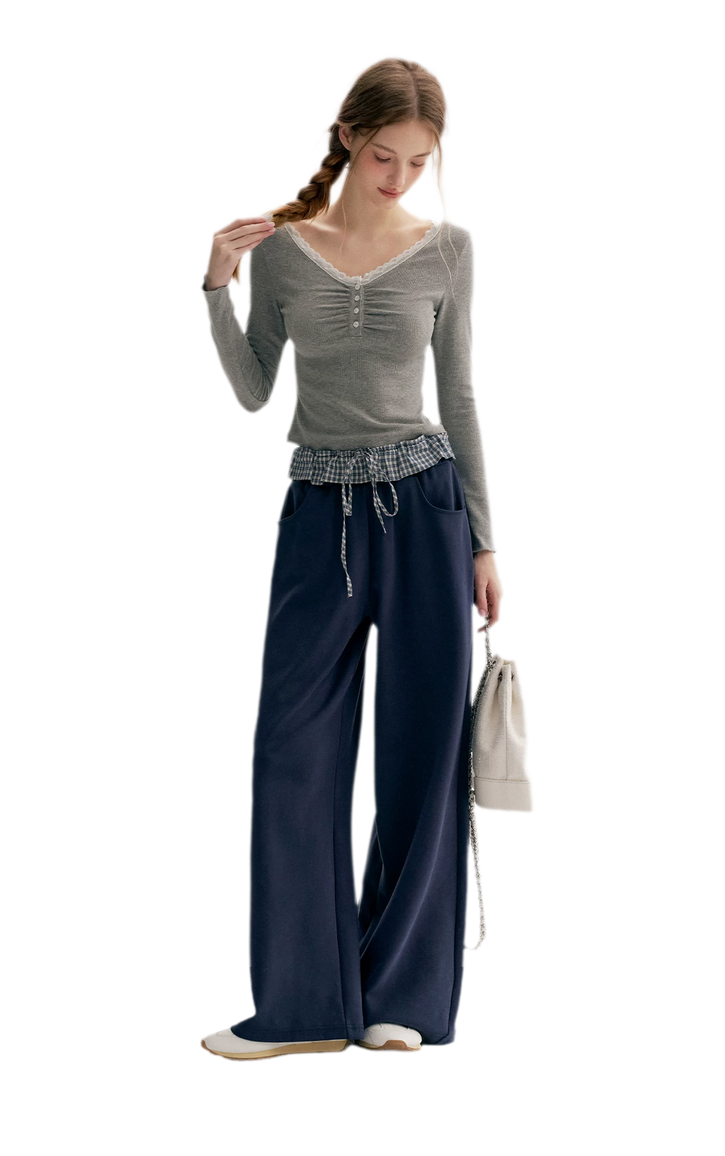 Contrast Plaid Wide Sweatpants