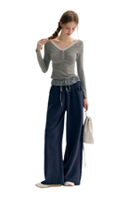 Contrast Plaid Wide Sweatpants