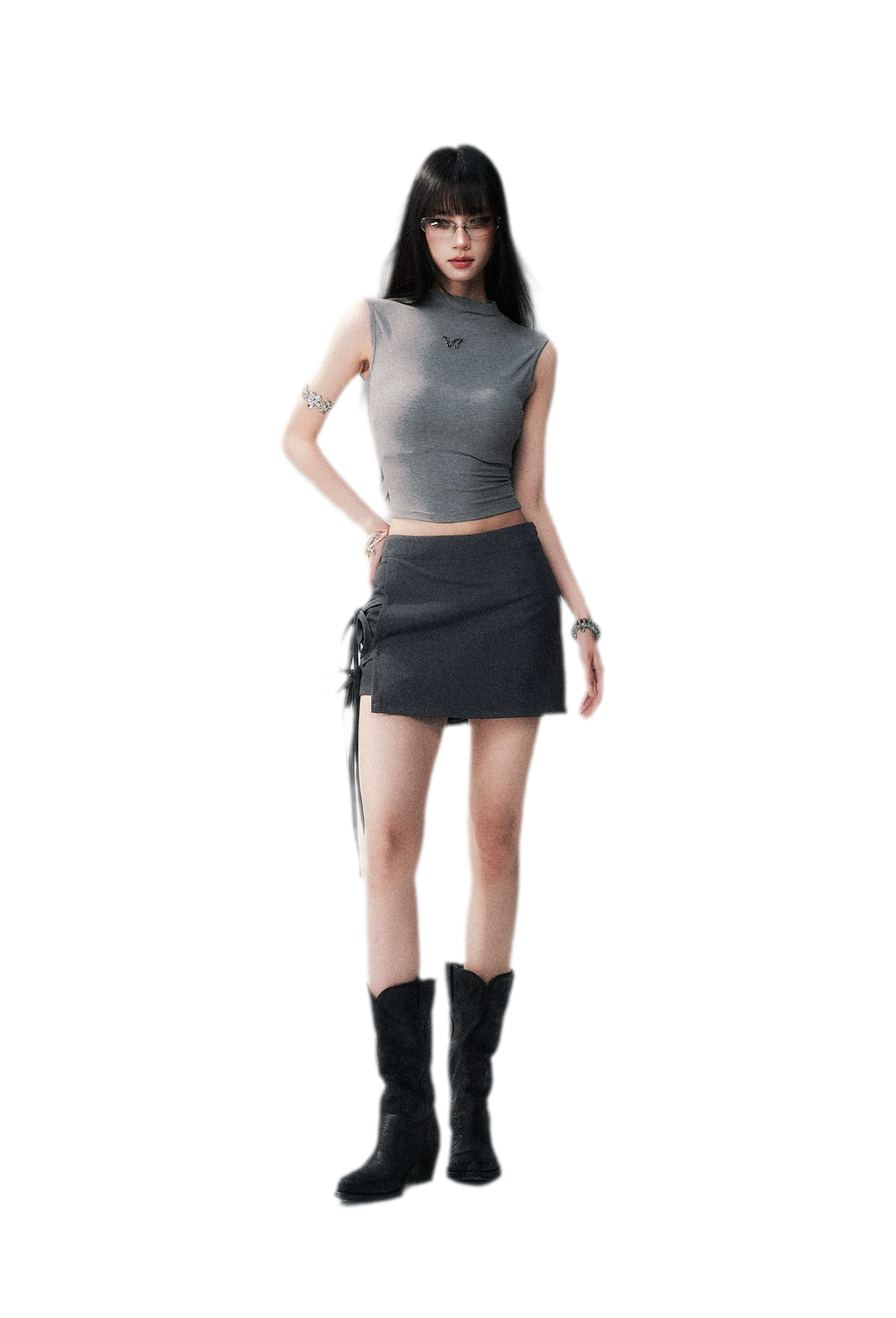Grey Tie Low-Rise Skort