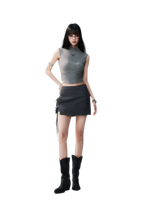 Grey Tie Low-Rise Skort