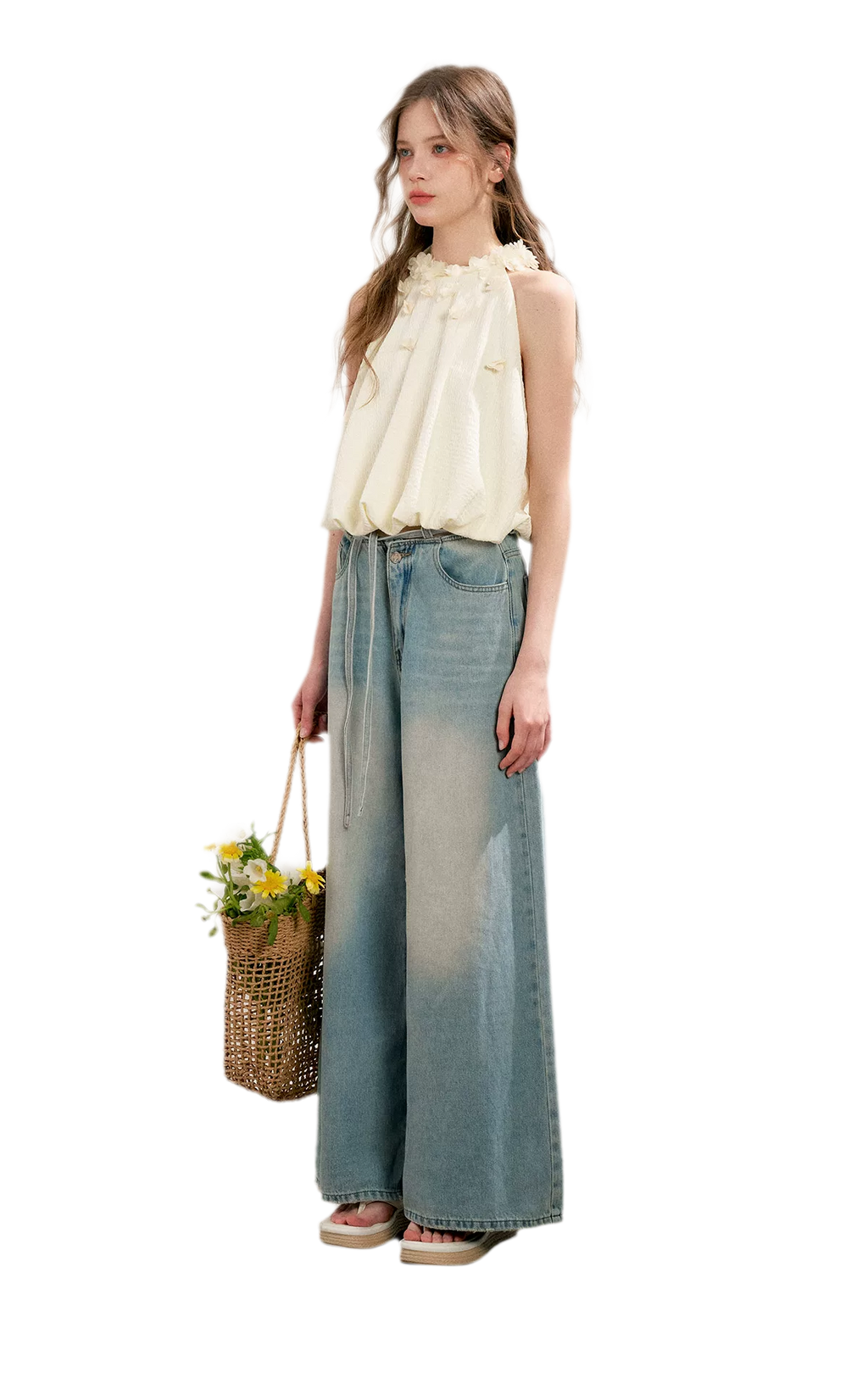 Halter A-Line Top with Floral Texture