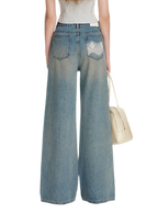 Lace-Trimmed Wide-Leg Denim Pants