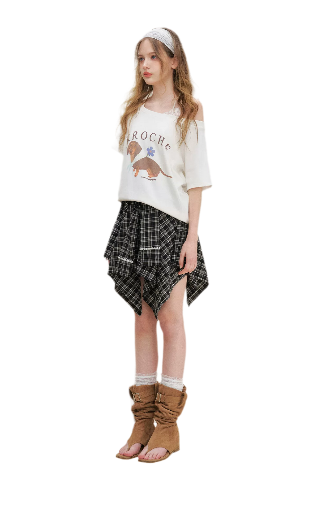 Asymmetric Lace Patchwork Plaid Skirt/Top
