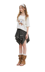 Asymmetric Lace Patchwork Plaid Skirt/Top