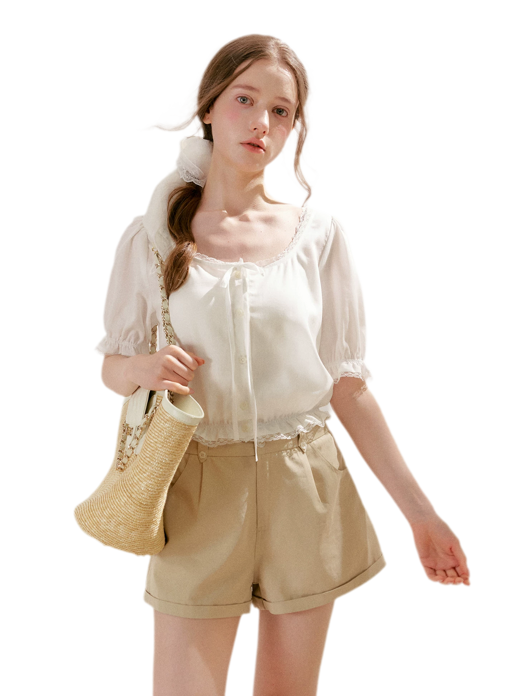 Lace Trim Puff Sleeve T-Shirt