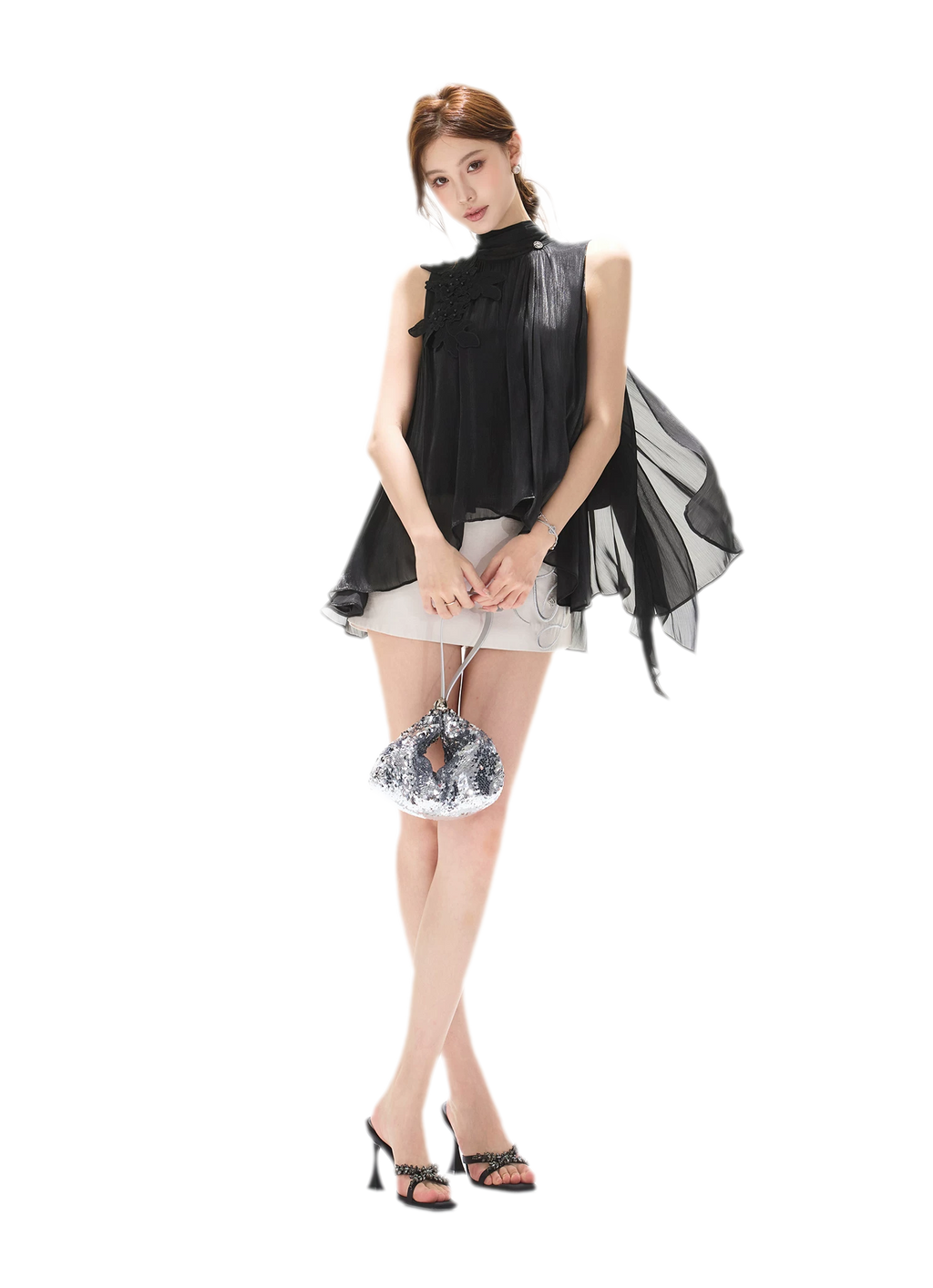 Embellished Satin Mini Skort