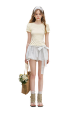 Bow Tie Elastic Waist Casual Shorts