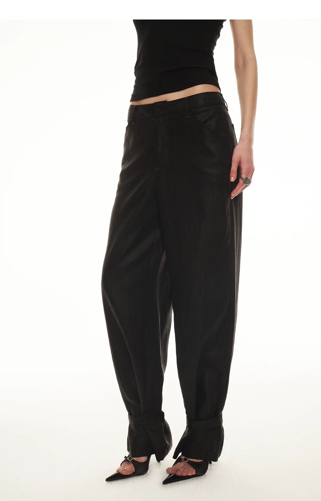 Tencel Linen Vintage Contrast Stitch Casual Pants