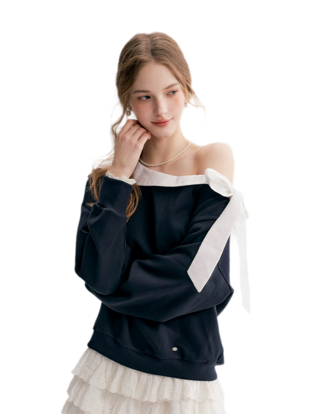Balletcore Lace Collar Sweatshirt