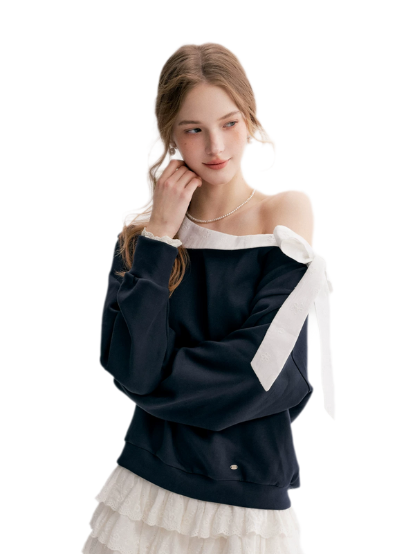 Balletcore Lace Collar Sweatshirt